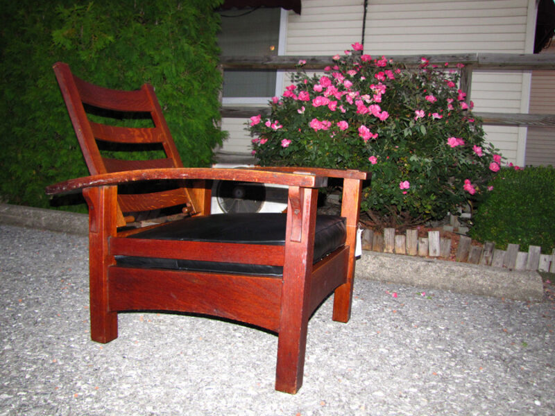 Superb Gustav Stickley  Early Bow Arm Morris Chair w2949 - Image 7