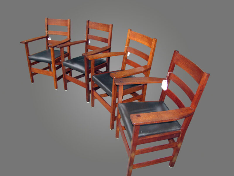 Antique Set of Four Arm L&jG Stickley Chairs w4045