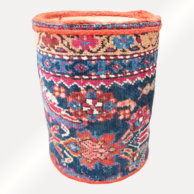 Vintage Oriental Rug Waste Basket w4067_Orange