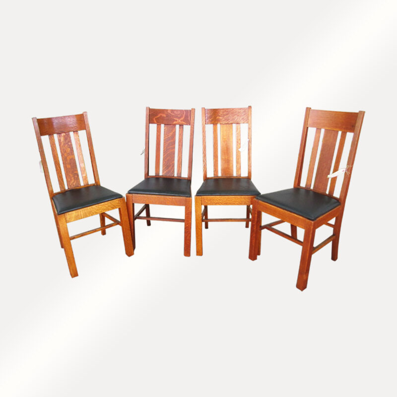 Antique Arts and Crafts, Stickley Era Wisconsin Chair Company Set of 4 Dining Chairs w4331