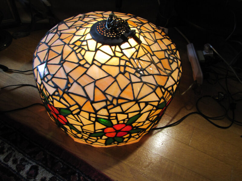 Antique Arts & Crafts Hanging Stained Glass Lampshade W4335 - Image 4