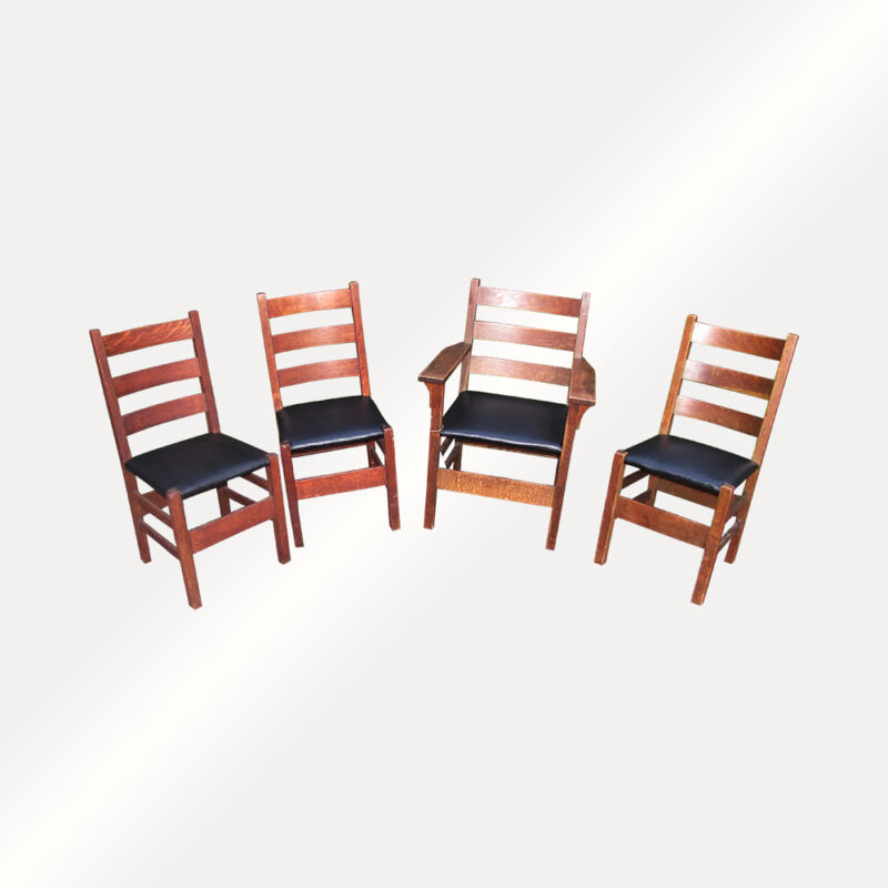 Antique Gustav Stickley Set of 4 Chairs w4855