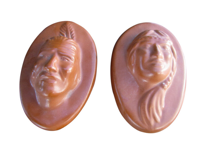 Antique Van Brigle Pair of Pottery Indian Heads w4927