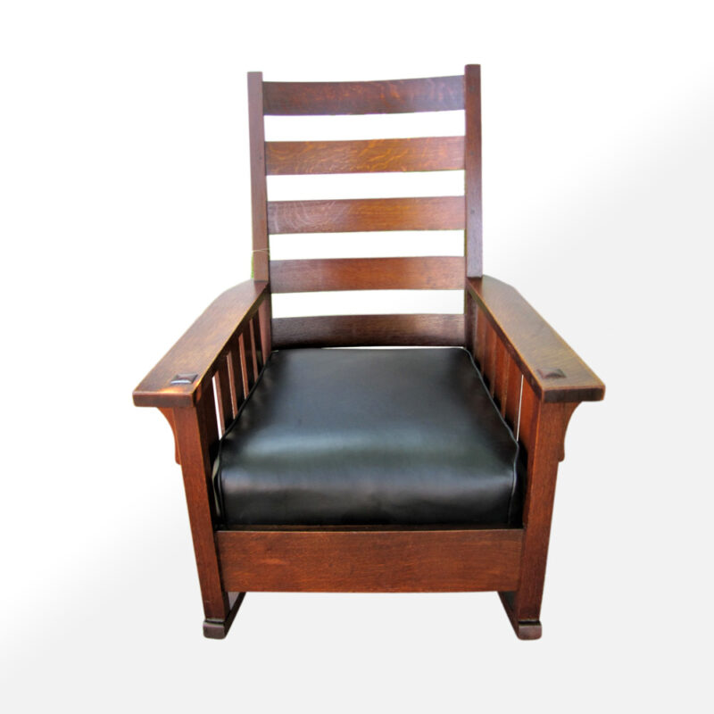 Great Antique Gustav Stickley Large Arm Rocker With Slates w5238 - Image 3